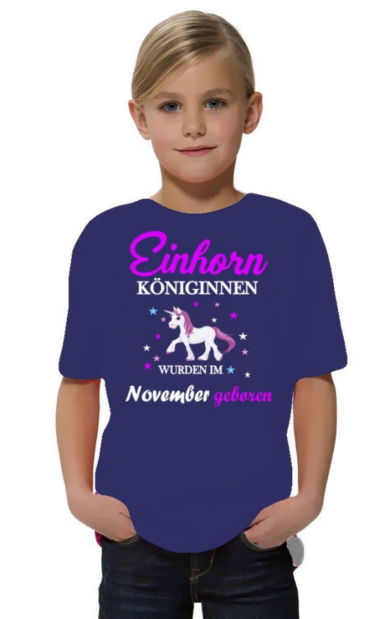 Einhorn Königinnen wurden im November geboren ! Unicorn Hoodie oder Shirt Kids Gr.116 128 140 152 164 cm Einschulung, erster Schultag, 1. Klasse, Kindergartenabschieds Shirt