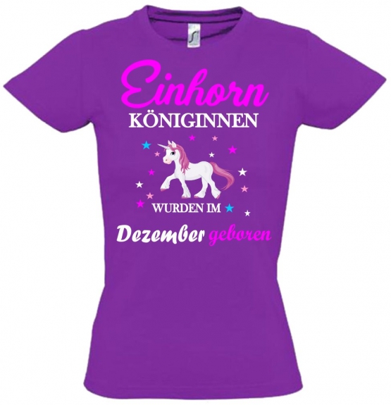 Einhorn Königinnen wurden im Dezember geboren ! Unicorn Hoodie oder Shirt Kids Gr.116 128 140 152 164 cm Einschulung, erster Schultag, 1. Klasse, Kindergartenabschieds Shirt