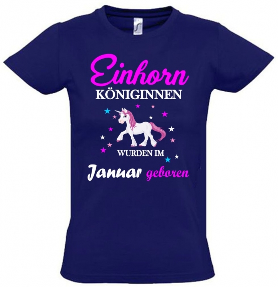 Einhorn Königinnen wurden im Januar geboren ! Unicorn Hoodie oder Shirt Kids Gr.116 128 140 152 164 cm Einschulung, erster Schultag, 1. Klasse, Kindergartenabschieds Shirt