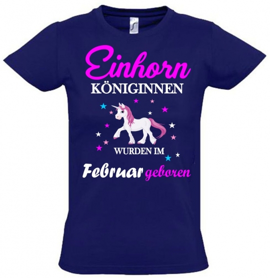 Einhorn Königinnen wurden im Februar geboren ! Unicorn Hoodie oder Shirt Kids Gr.116 128 140 152 164 cm Einschulung, erster Schultag, 1. Klasse, Kindergartenabschieds Shirt