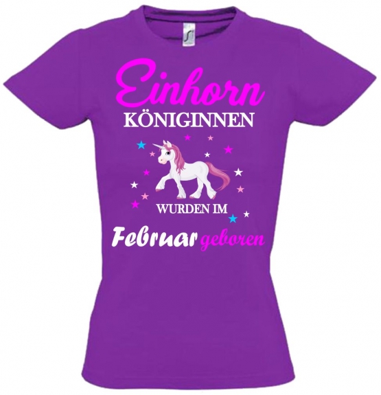 Einhorn Königinnen wurden im Februar geboren ! Unicorn Hoodie oder Shirt Kids Gr.116 128 140 152 164 cm Einschulung, erster Schultag, 1. Klasse, Kindergartenabschieds Shirt