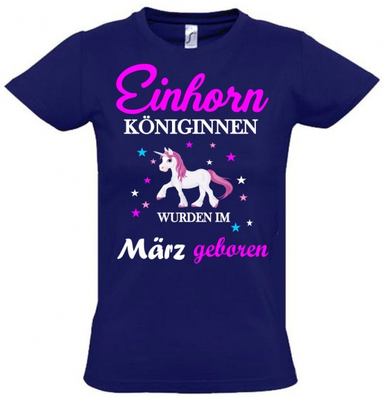 Einhorn Königinnen wurden im März geboren ! Unicorn Hoodie oder Shirt Kids Gr.116 128 140 152 164 cm Einschulung, erster Schultag, 1. Klasse, Kindergartenabschieds Shirt