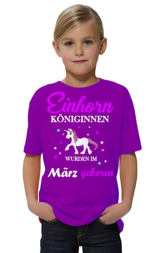 Einhorn Königinnen wurden im März geboren ! Unicorn Hoodie oder Shirt Kids Gr.116 128 140 152 164 cm Einschulung, erster Schultag, 1. Klasse, Kindergartenabschieds Shirt