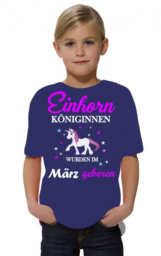 Einhorn Königinnen wurden im März geboren ! Unicorn Hoodie oder Shirt Kids Gr.116 128 140 152 164 cm Einschulung, erster Schultag, 1. Klasse, Kindergartenabschieds Shirt