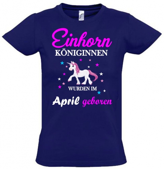 Einhorn Königinnen wurden im April geboren ! Unicorn Hoodie oder Shirt Kids Gr.116 128 140 152 164 cm Einschulung, erster Schultag, 1. Klasse, Kindergartenabschieds Shirt