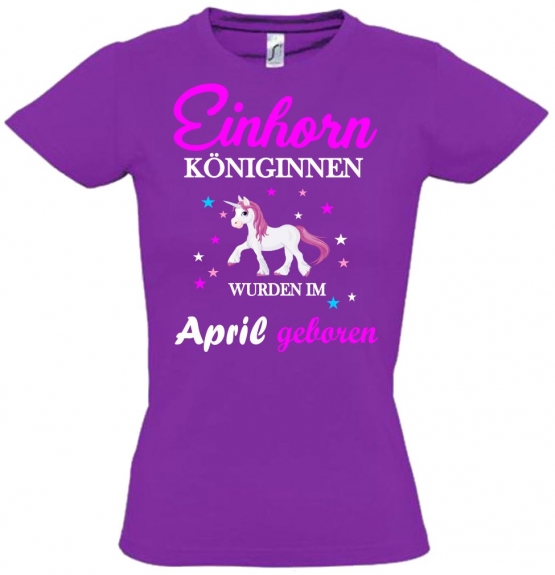 Einhorn Königinnen wurden im April geboren ! Unicorn Hoodie oder Shirt Kids Gr.116 128 140 152 164 cm Einschulung, erster Schultag, 1. Klasse, Kindergartenabschieds Shirt