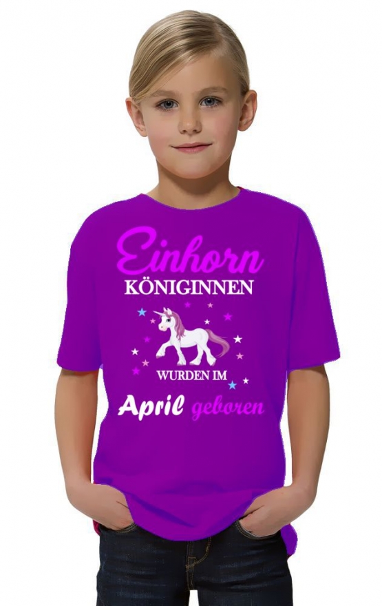 Einhorn Königinnen wurden im April geboren ! Unicorn Hoodie oder Shirt Kids Gr.116 128 140 152 164 cm Einschulung, erster Schultag, 1. Klasse, Kindergartenabschieds Shirt