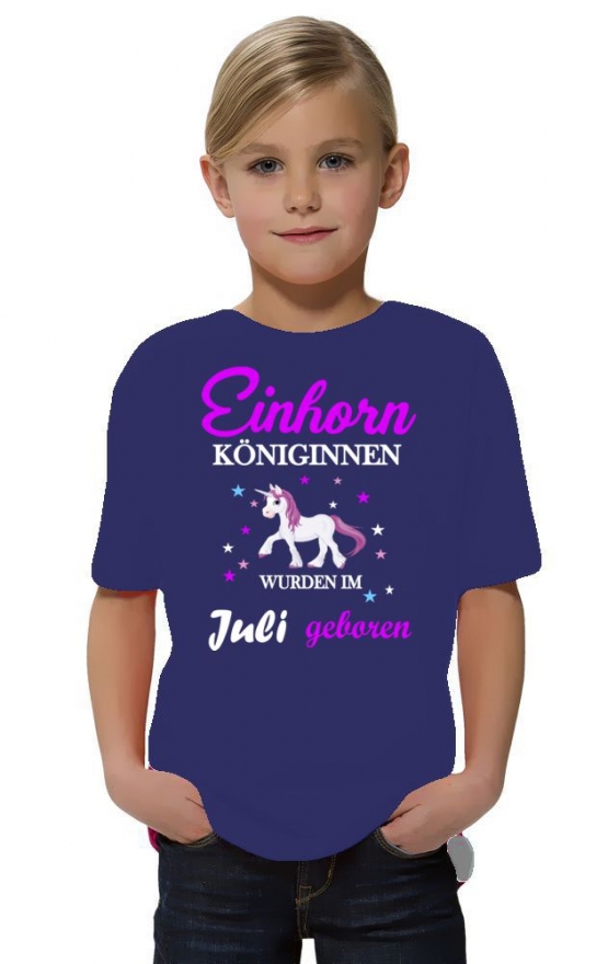 Einhorn Königinnen wurden im Juli geboren ! Unicorn Hoodie oder Shirt Kids Gr.116 128 140 152 164 cm Einschulung, erster Schultag, 1. Klasse, Kindergartenabschieds Shirt