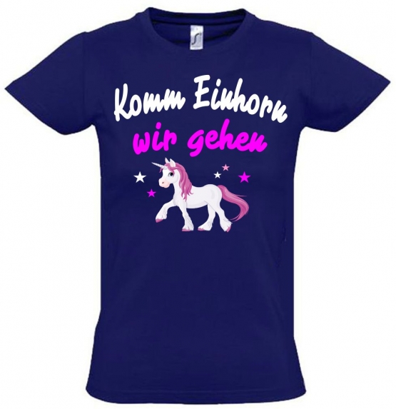 KOMM EINHORN - WIR GEHEN ! - Einhorn Sterne Kids Gr.116 128 140 152 cm Einschulung, erster Schultag, 1. Klasse, Kindergartenabschieds Shirt