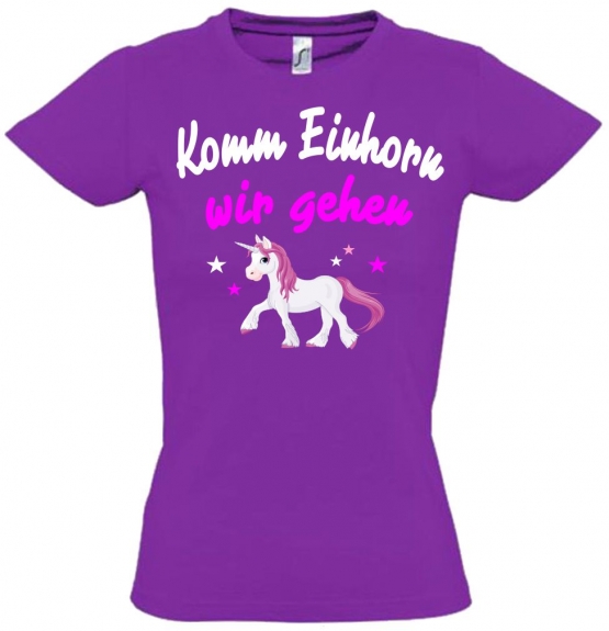 KOMM EINHORN - WIR GEHEN ! - Einhorn Sterne Kids Gr.116 128 140 152 cm Einschulung, erster Schultag, 1. Klasse, Kindergartenabschieds Shirt