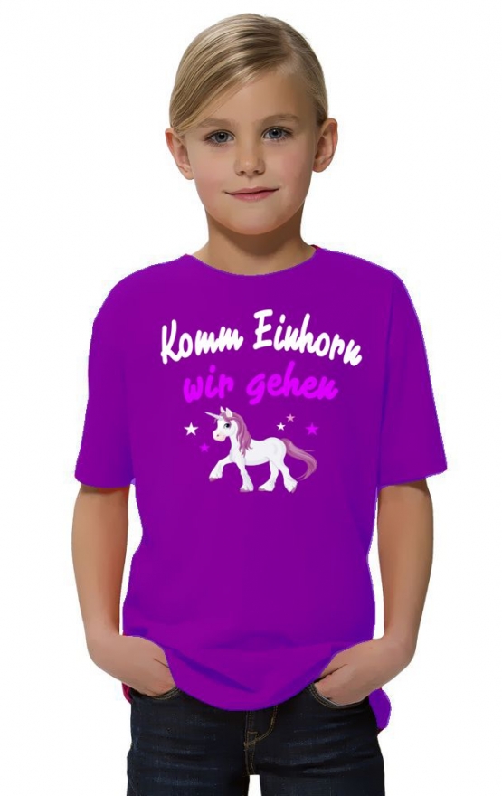 KOMM EINHORN - WIR GEHEN ! - Einhorn Sterne Kids Gr.116 128 140 152 cm Einschulung, erster Schultag, 1. Klasse, Kindergartenabschieds Shirt