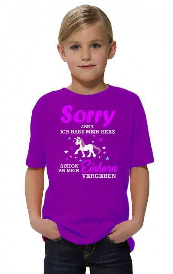 Sorry aber ich habe mein Herz schon an mein Einhorn vergeben ! - Einhorn Sterne Kids Gr.116 128 140 152 164 cm Einschulung, erster Schultag, 1. Klasse, Kindergartenabschieds Shirt