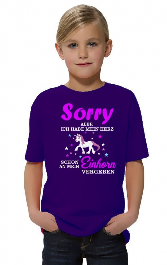 Sorry aber ich habe mein Herz schon an mein Einhorn vergeben ! - Einhorn Sterne Kids Gr.116 128 140 152 164 cm Einschulung, erster Schultag, 1. Klasse, Kindergartenabschieds Shirt