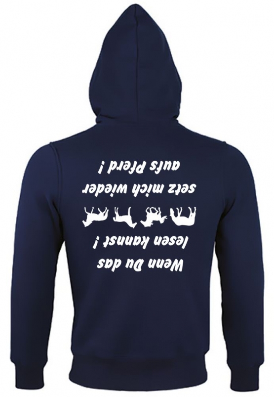 Wenn Du das lesen kannst ! Setz mich wieder aufs Pferd ! ! ! Damen Mädchen Reiten Sweatshirt mit Kapuze SHERPA Hoodie Druck hinten ! Girls XXS XS S M L XL XXL  Voltegieren, Springreiten, Reitunterricht, Reitturnier Druck hinten !