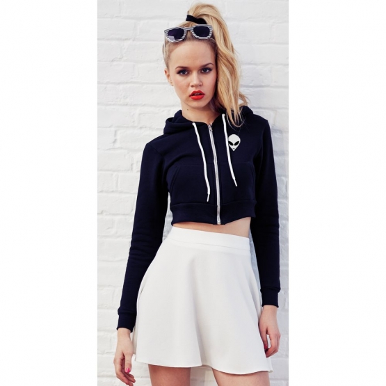 Außerirdischer ! Girls Cropped Jacke KURZ - Sweatshirt mit Kapuzeschwarz oder grau melliert Gr. XXS XS S M L