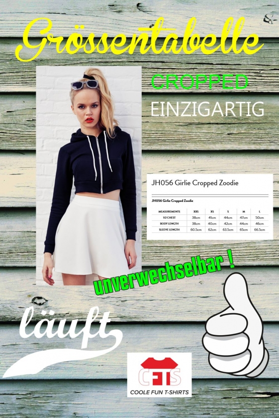 Außerirdischer ! Girls Cropped Jacke KURZ - Sweatshirt mit Kapuzeschwarz oder grau melliert Gr. XXS XS S M L