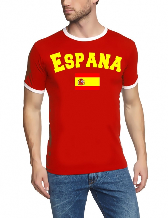 Spanien T-Shirt mit DEINEM NAMEN + NUMMER Ringer Rot, Gr.S