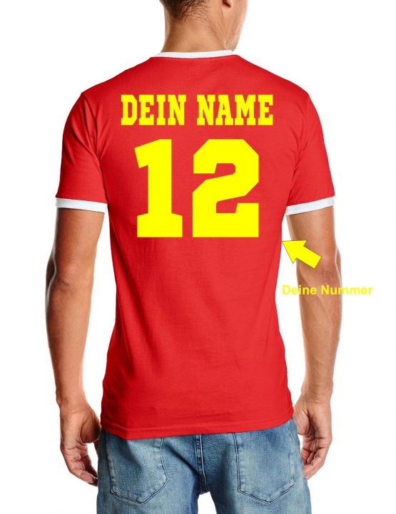 Spanien T-Shirt mit DEINEM NAMEN + NUMMER Ringer Rot, Gr.S