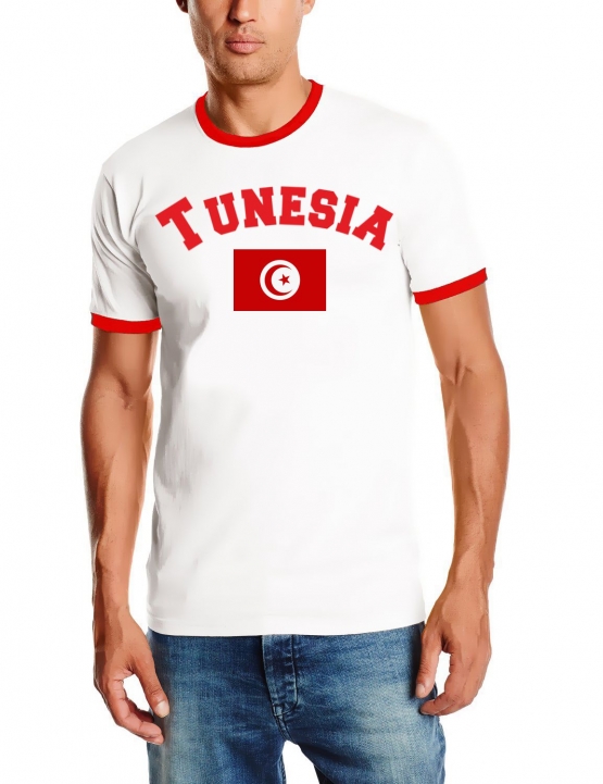 Tunesien T-Shirt mit DEINEM NAMEN + NUMMER Ringer rot-weiss, Gr.S