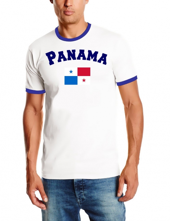 Panama T-Shirt mit DEINEM NAMEN + NUMMER Ringer weiss-blau