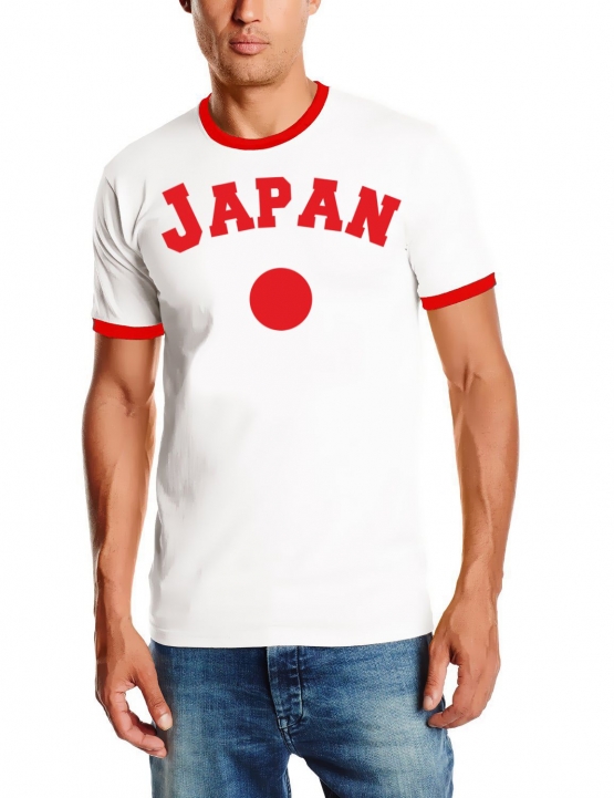 Japan T-Shirt mit DEINEM NAMEN + NUMMER Ringer weiss-rot