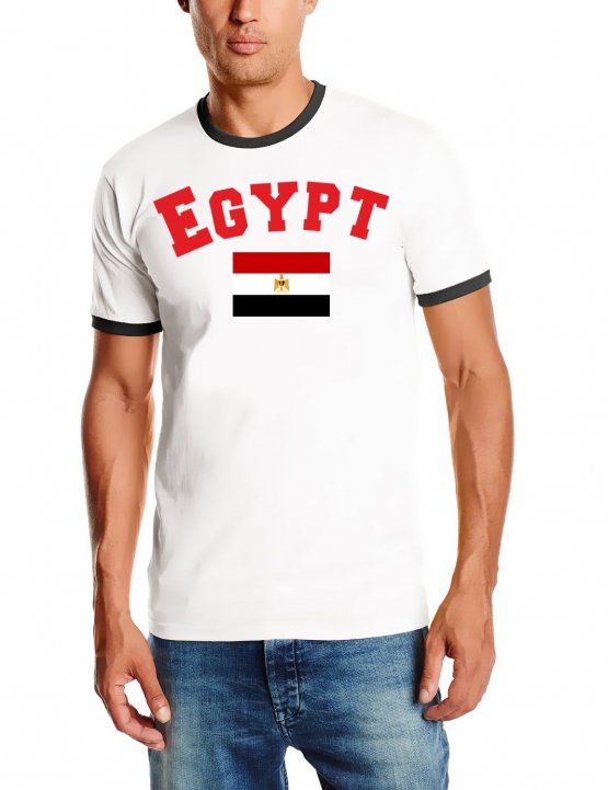 Ägypten T-Shirt mit DEINEM NAMEN + NUMMER Ringer weiss-schwarz, Gr.S