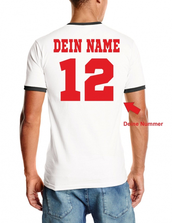 Ägypten T-Shirt mit DEINEM NAMEN + NUMMER Ringer weiss-schwarz, Gr.S