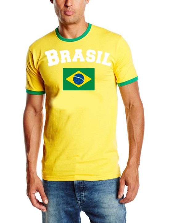 Brasilien T-Shirt mit DEINEM NAMEN + NUMMER Ringer gelb