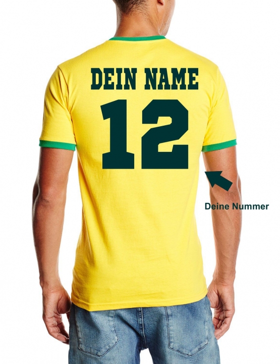 Brasilien T-Shirt mit DEINEM NAMEN + NUMMER Ringer gelb