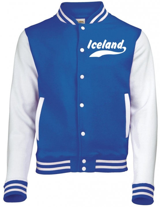 ICELAND Collegejacke BLAU ISLAND WM 2018 Fussball XS S M L XL XXL Druck vorne + hinten Erwachsene und Kinder