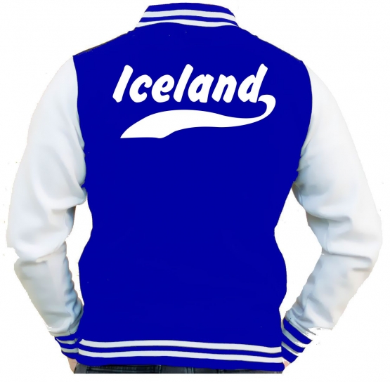 ICELAND Collegejacke BLAU ISLAND WM 2018 Fussball XS S M L XL XXL Druck vorne + hinten Erwachsene und Kinder