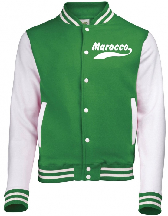 MAROCCO Collegejacke GREEN Marokko WM 2018 Fussball XS S M L XL XXL Druck vorne + hinten Erwachsene und Kinder