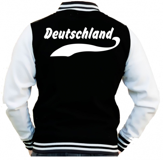 DEUTSCHLAND Collegejacke SCHWARZ Germany WM 2018 Fussball XS S M L XL XXL Druck vorne + hinten Erwachsene und Kinder