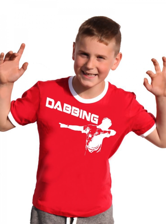 DABBING Kinder T-Shirt Ringer blau grün rot schwarz weiss Gr.128 140 152 164 176 cm