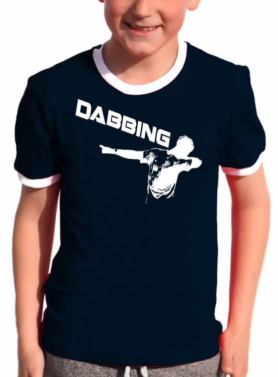 DABBING Kinder T-Shirt Ringer blau grün rot schwarz weiss Gr.128 140 152 164 176 cm