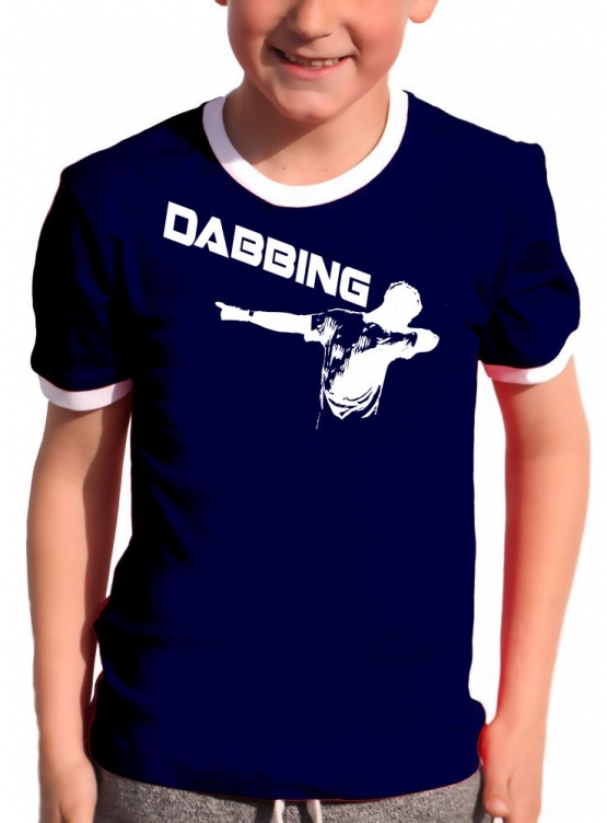 DABBING Kinder T-Shirt Ringer blau grün rot schwarz weiss Gr.128 140 152 164 176 cm