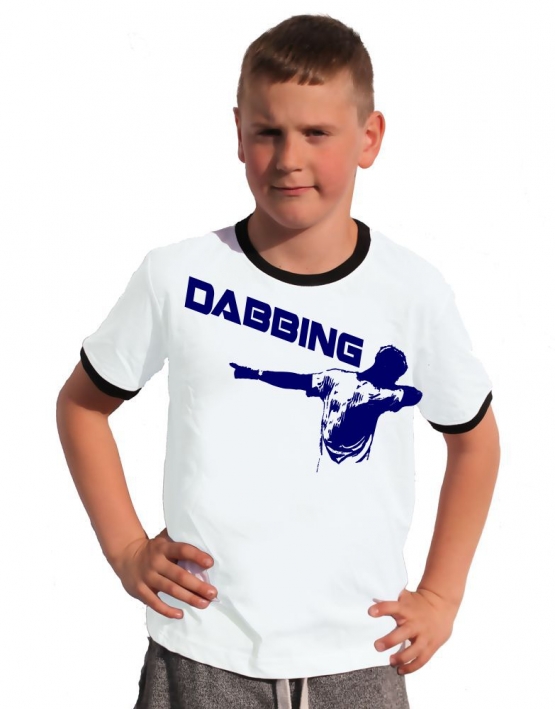 DABBING Kinder T-Shirt Ringer blau grün rot schwarz weiss Gr.128 140 152 164 176 cm