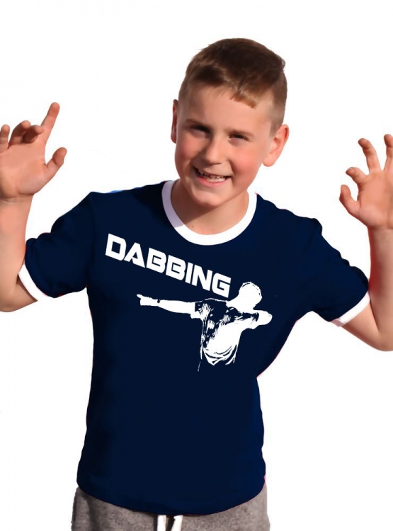 DABBING Kinder T-Shirt Ringer blau grün rot schwarz weiss Gr.128 140 152 164 176 cm