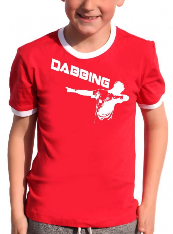 DABBING Kinder T-Shirt Ringer blau grün rot schwarz weiss Gr.128 140 152 164 176 cm