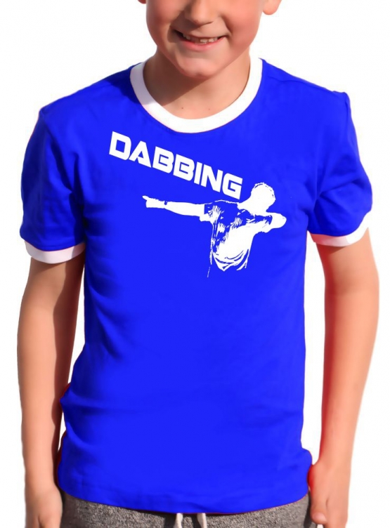 DABBING Kinder T-Shirt Ringer blau grün rot schwarz weiss Gr.128 140 152 164 176 cm