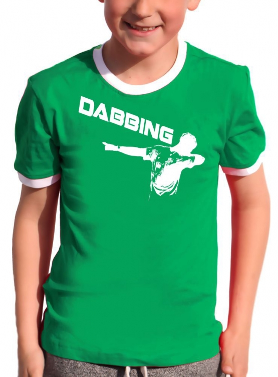 DABBING Kinder T-Shirt Ringer blau grün rot schwarz weiss Gr.128 140 152 164 176 cm