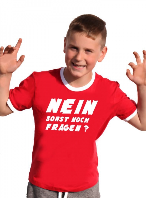 NEIN ! Sonst noch Fragen ? Kinder T-Shirt Ringer blau grün rot schwarz weiss Gr.128 140 152 164 176 cm