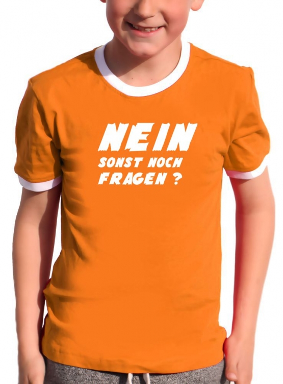 NEIN ! Sonst noch Fragen ? Kinder T-Shirt Ringer blau grün rot schwarz weiss Gr.128 140 152 164 176 cm