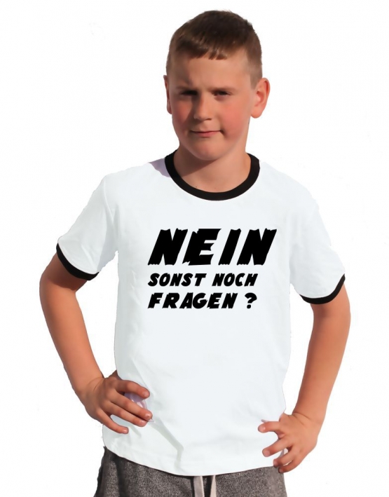 NEIN ! Sonst noch Fragen ? Kinder T-Shirt Ringer blau grün rot schwarz weiss Gr.128 140 152 164 176 cm