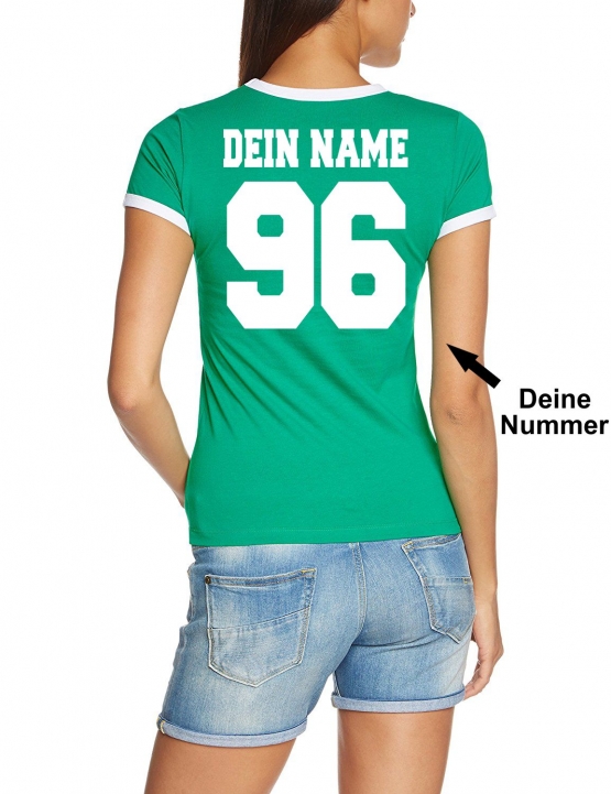 WM 2018 Fußball Shirt mit DEINEM NAMEN + NUMMER alle Nationen Damen T-Shirt Trikot S-XXL Deutschland England Frankreich Brasilien... alle 32 Länder