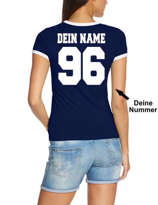 WM 2018 Fußball Shirt mit DEINEM NAMEN + NUMMER alle Nationen Damen T-Shirt Trikot S-XXL Deutschland England Frankreich Brasilien... alle 32 Länder