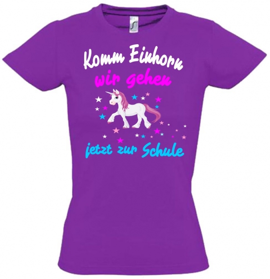 Komm Einhorn wir gehen jetzt zur Schule - Einhorn Kids Gr.104-140 cm Einschulung, erster Schultag, 1. Klasse, Kindergartenabschieds Shirt