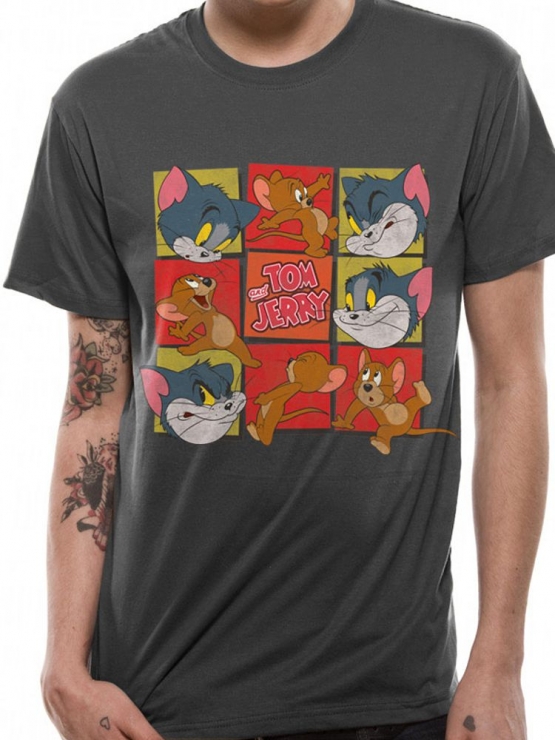 TOM & JERRY square Looney Tunes Tweety Duffy Duck ORIGINAL GRAU MELIERT Grössen S M L XL 2XL