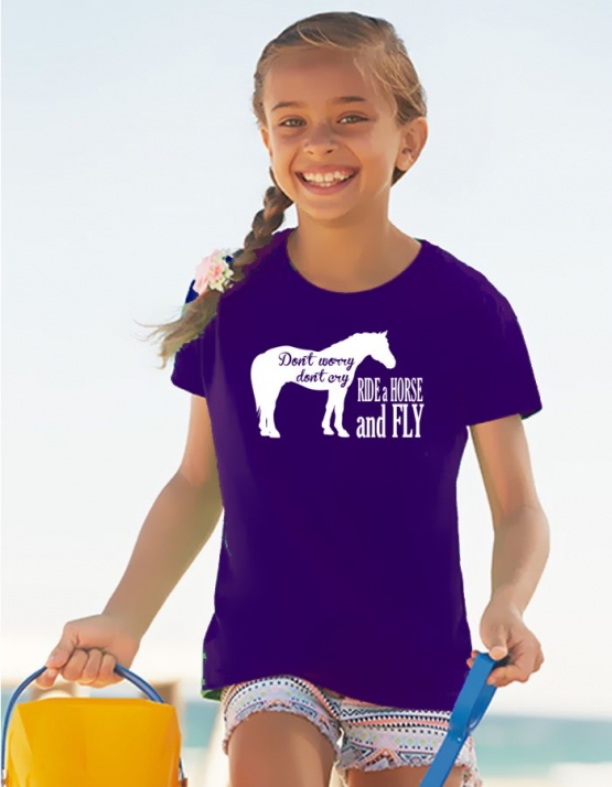 Dont Worry Dont Cry - Ride a Horse and Fly ! T-SHIRT Gr. 116 128 140 152 164 cm Reiten Pferde