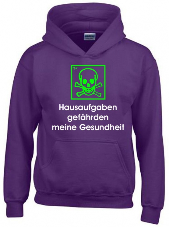 Hausaufgaben gefährden meine Gesundheit ! Hoodie Sweatshirt mit Kapuze Gr. 116 128 140 152 164 cm